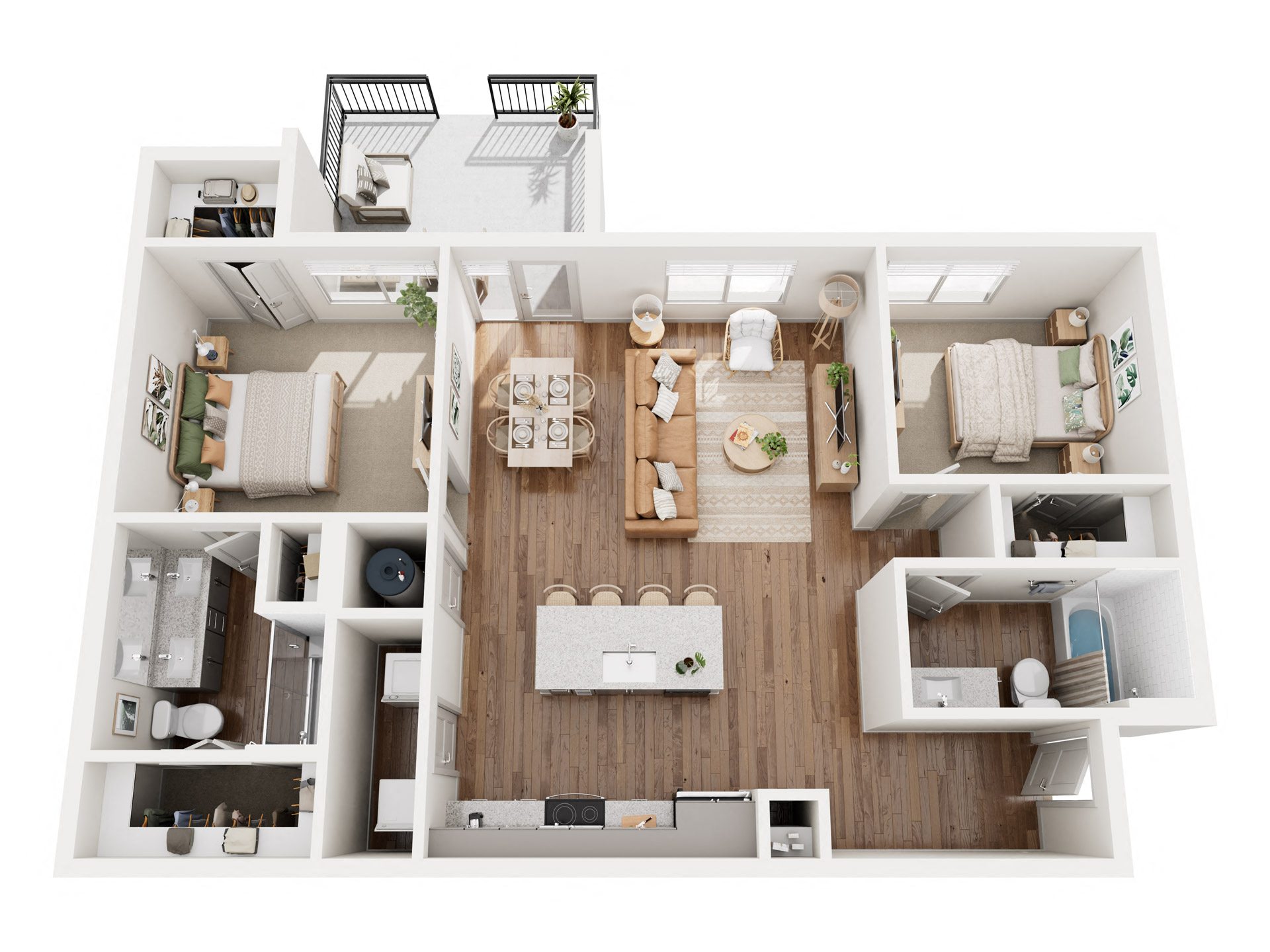 Floor plan for 2 beds, 2 baths, 1093 sqft
